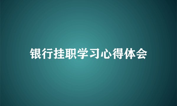 银行挂职学习心得体会