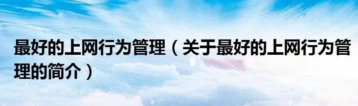 最好的上网行为管理（关于最好的上网行为管理的简介）