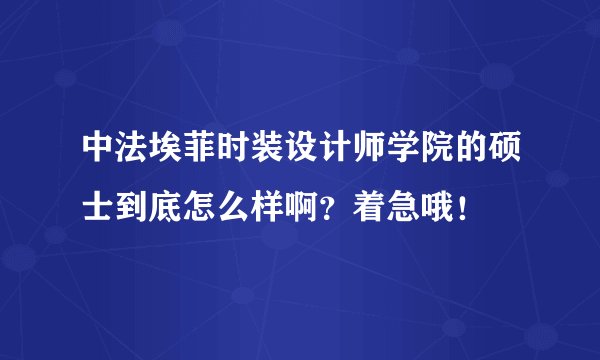 中法埃菲时装设计师学院的硕士到底怎么样啊？着急哦！