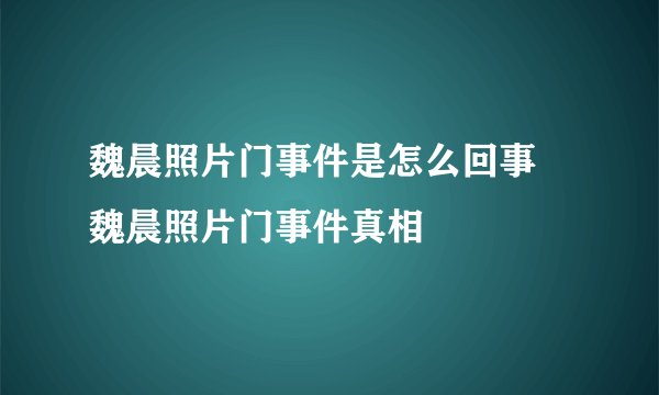 魏晨照片门事件是怎么回事 魏晨照片门事件真相
