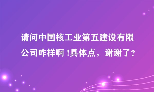 请问中国核工业第五建设有限公司咋样啊 !具体点，谢谢了？