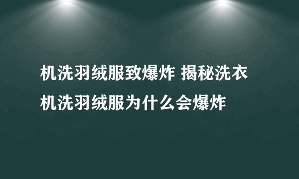 机洗羽绒服致爆炸 揭秘洗衣机洗羽绒服为什么会爆炸