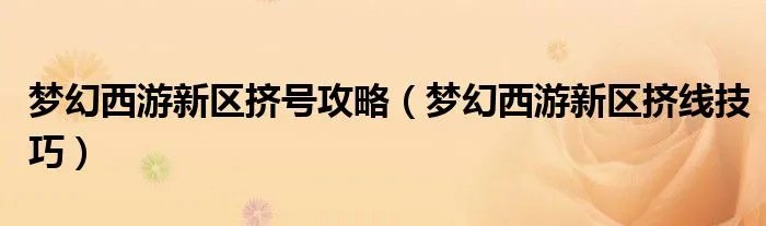 梦幻西游新区挤号攻略（梦幻西游新区挤线技巧）