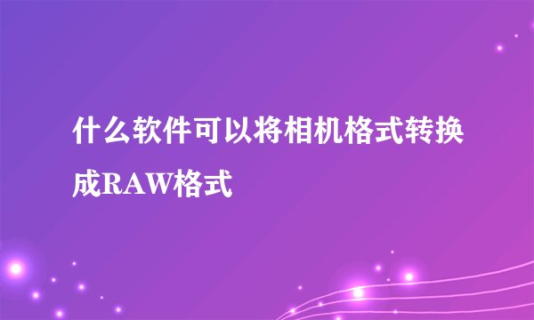 什么软件可以将相机格式转换成RAW格式