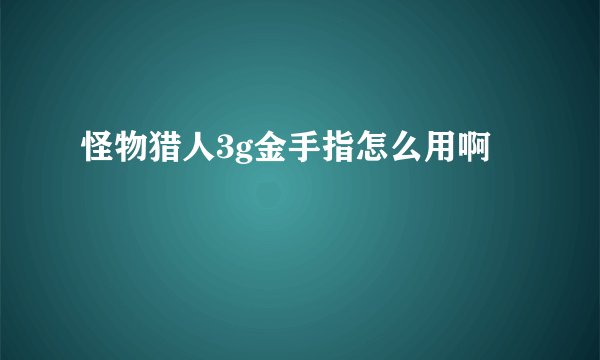 怪物猎人3g金手指怎么用啊