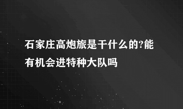 石家庄高炮旅是干什么的?能有机会进特种大队吗
