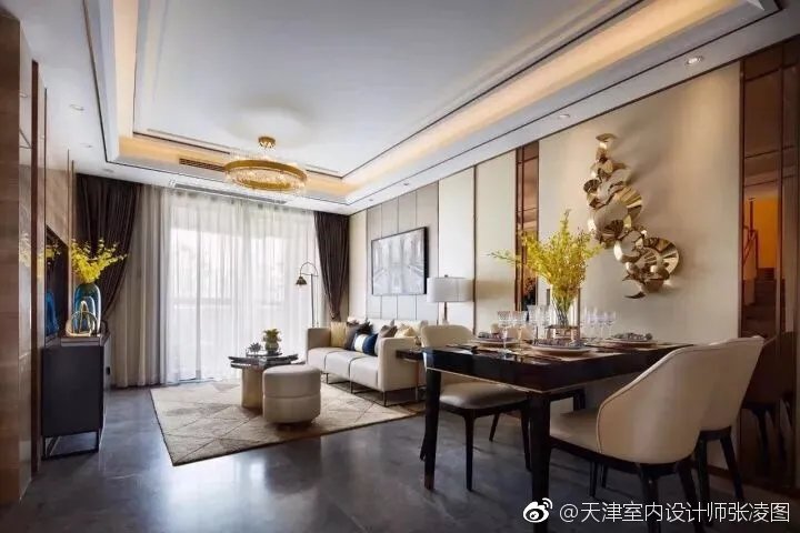 轻奢视觉空间系列2，中性色调的硬装搭配大量的金色配饰，通过蓝...