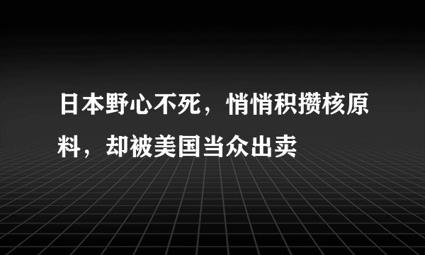 日本野心不死,悄悄积攒核原料,却被美国当众出卖