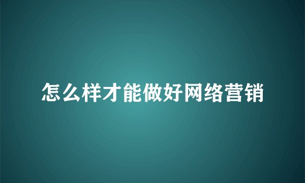 怎么样才能做好网络营销