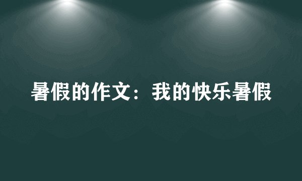 暑假的作文：我的快乐暑假