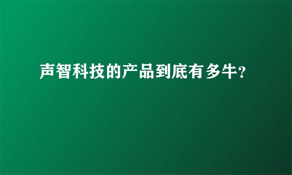 声智科技的产品到底有多牛？