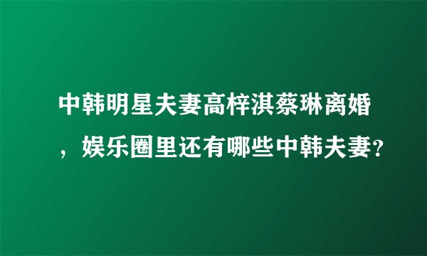 中韩明星夫妻高梓淇蔡琳离婚，娱乐圈里还有哪些中韩夫妻？