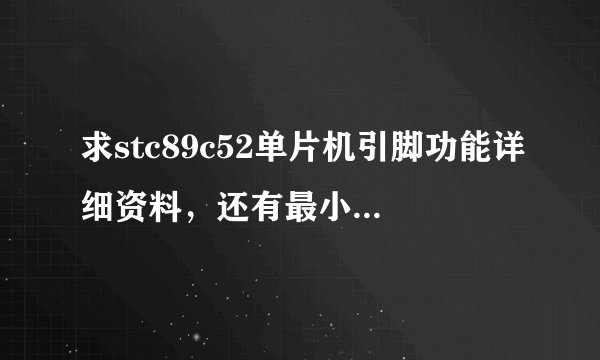 求stc89c52单片机引脚功能详细资料，还有最小系统原理图，晶振电路和复位电路。谢谢