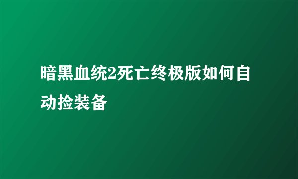 暗黑血统2死亡终极版如何自动捡装备