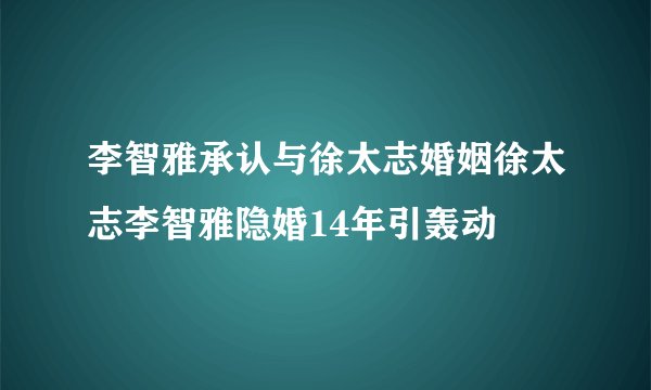 李智雅承认与徐太志婚姻徐太志李智雅隐婚14年引轰动