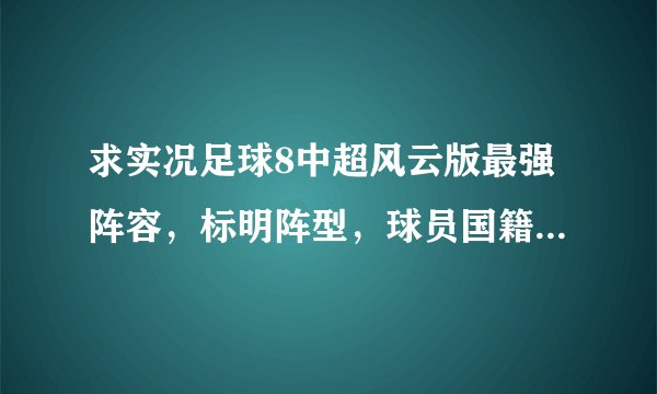 求实况足球8中超风云版最强阵容,标明阵型,球员国籍。拜托各位了