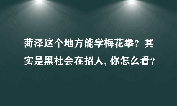 菏泽这个地方能学梅花拳？其实是黑社会在招人, 你怎么看？