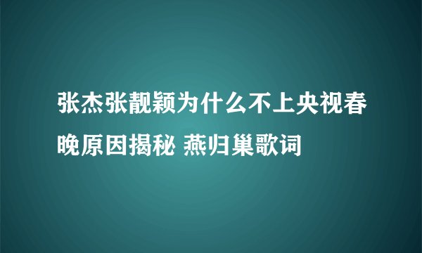张杰张靓颖为什么不上央视春晚原因揭秘 燕归巢歌词