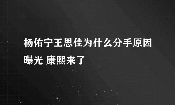 杨佑宁王思佳为什么分手原因曝光 康熙来了