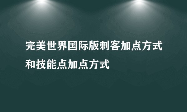 完美世界国际版刺客加点方式和技能点加点方式