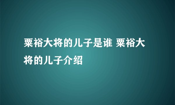 粟裕大将的儿子是谁 粟裕大将的儿子介绍