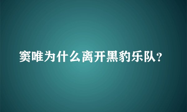 窦唯为什么离开黑豹乐队?