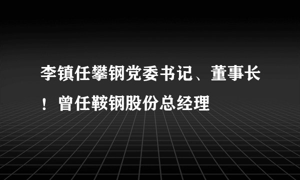 李镇任攀钢党委书记、董事长!曾任鞍钢股份总经理
