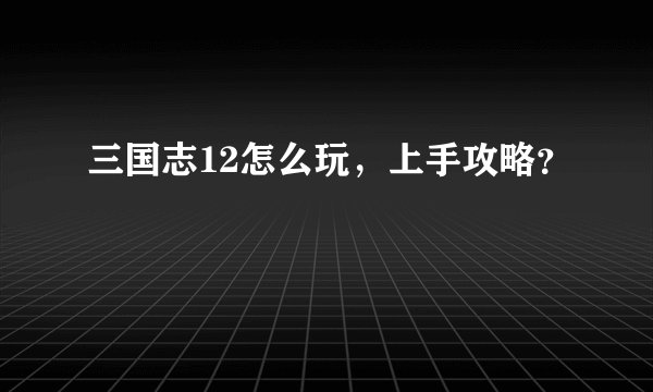 三国志12怎么玩，上手攻略？