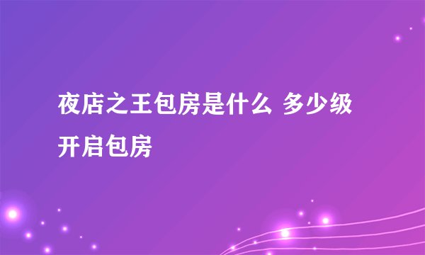 夜店之王包房是什么 多少级开启包房