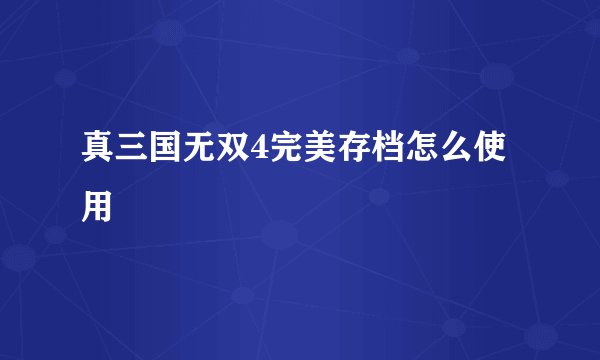 真三国无双4完美存档怎么使用