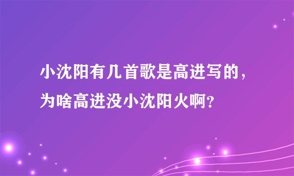 小沈阳有几首歌是高进写的，为啥高进没小沈阳火啊？
