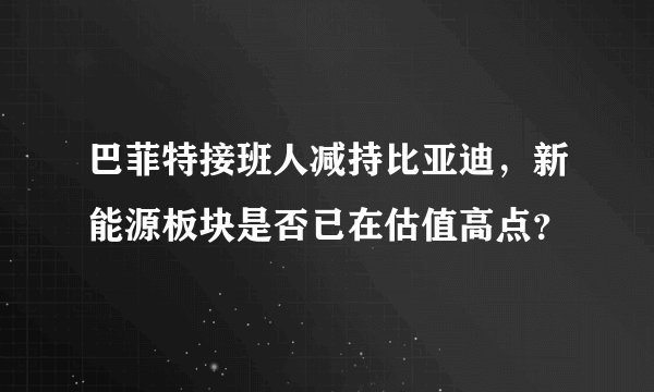 巴菲特接班人减持比亚迪,新能源板块是否已在估值高点?