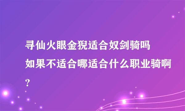 寻仙火眼金猊适合奴剑骑吗 如果不适合哪适合什么职业骑啊？