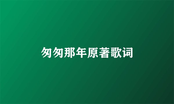 匆匆那年原著歌词