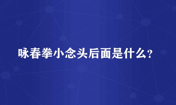 咏春拳小念头后面是什么？