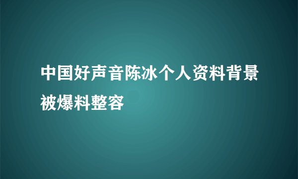 中国好声音陈冰个人资料背景被爆料整容
