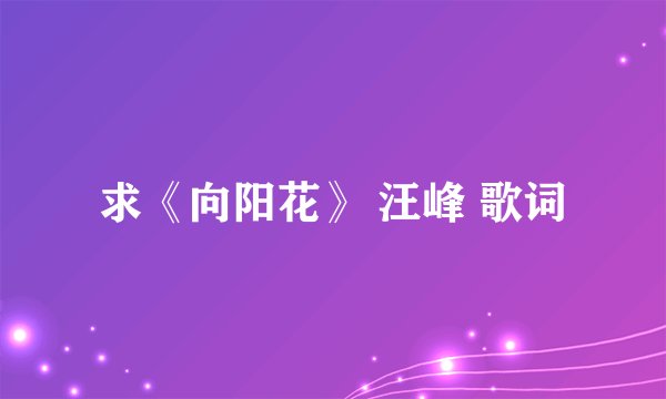 求《向阳花》 汪峰 歌词