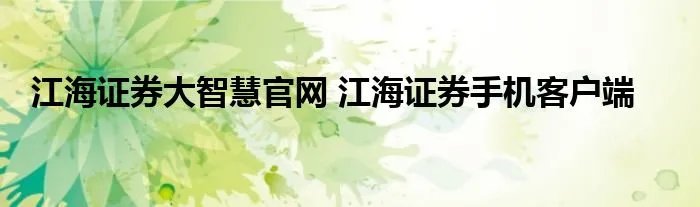 江海证券大智慧官网 江海证券手机客户端