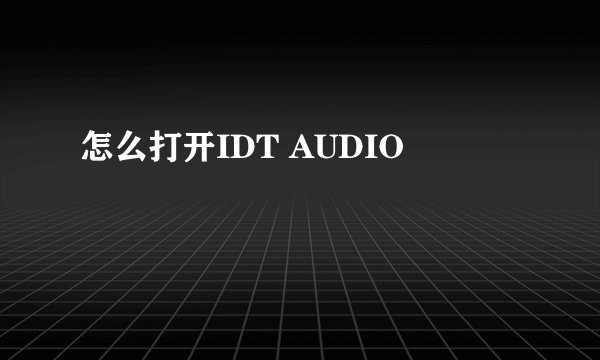 怎么打开IDT AUDIO