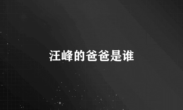 汪峰的爸爸是谁
