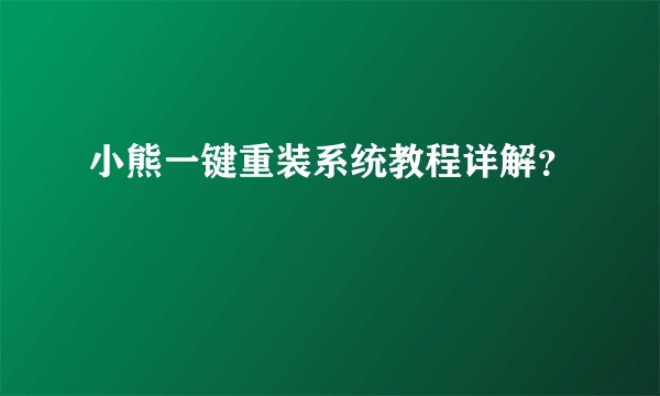 小熊一键重装系统教程详解？