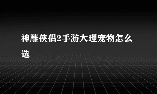 神雕侠侣2手游大理宠物怎么选