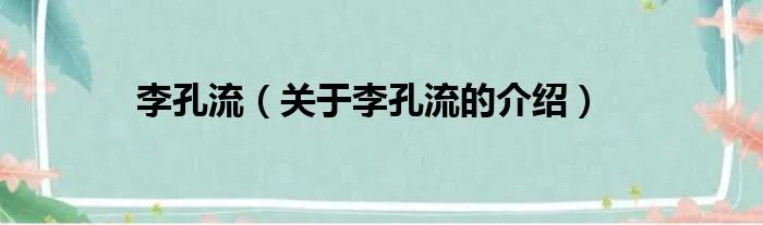 李孔流(关于李孔流的介绍)