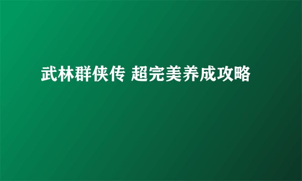 武林群侠传 超完美养成攻略