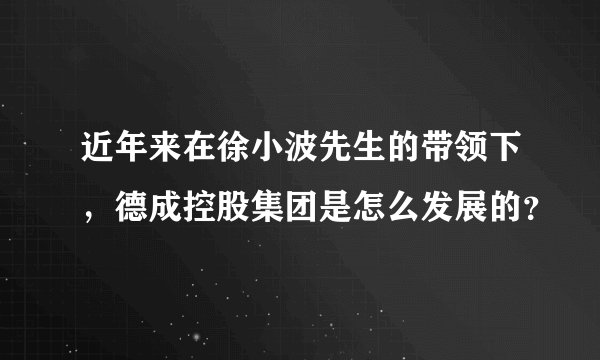 近年来在徐小波先生的带领下，德成控股集团是怎么发展的？
