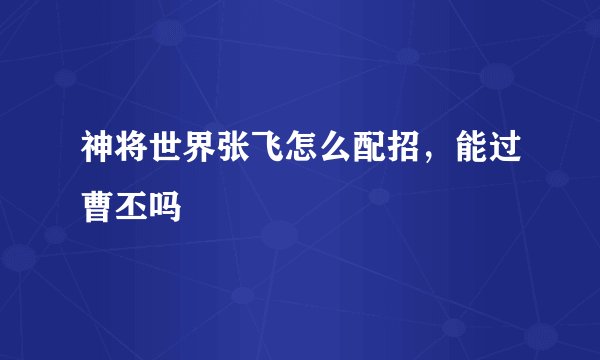 神将世界张飞怎么配招，能过曹丕吗