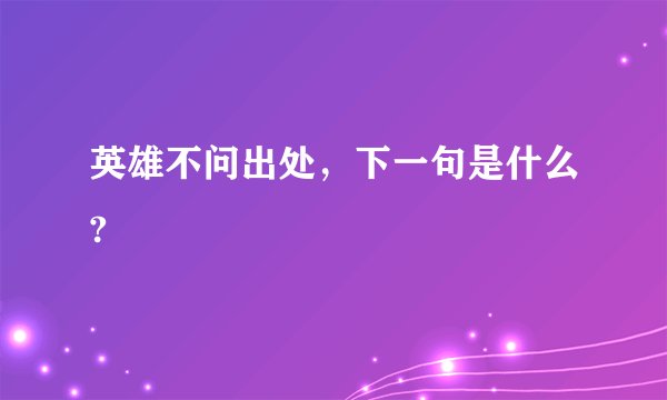 英雄不问出处，下一句是什么?