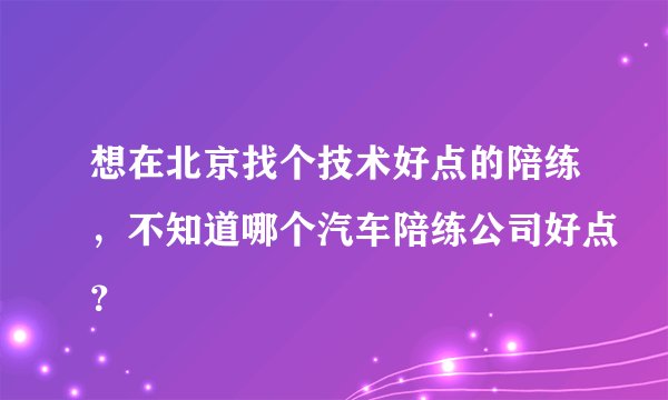 想在北京找个技术好点的陪练，不知道哪个汽车陪练公司好点？