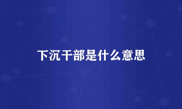 下沉干部是什么意思