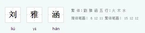 刘雅涵这个名字多少笔画？
